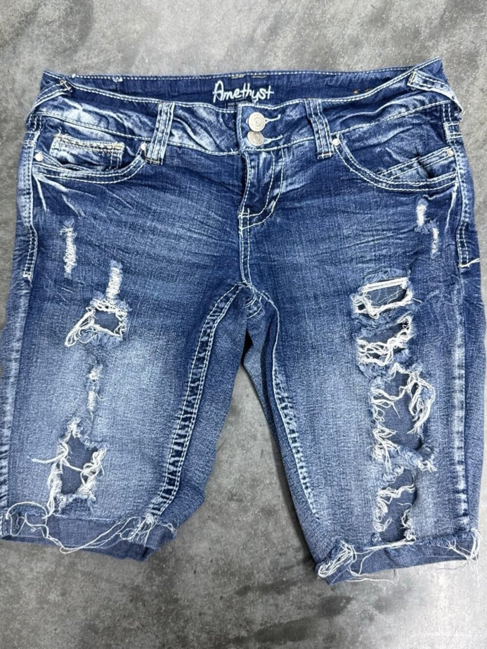 Y2K Amethyst Distressed Denim Bermuda Shorts